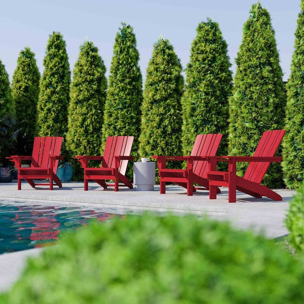 Flash Furniture Red Adirondack Patio Chairs with Cupholder, 4PK 4-LE-HMP-1045-10-RD-GG - main